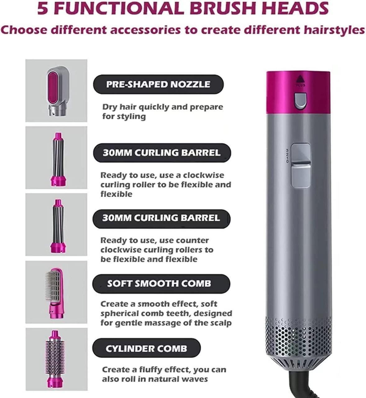 5-in-1 Hair Styling Tool: Curl, Straighten, Dry, Volumize & Smooth with Negative Ion Technology